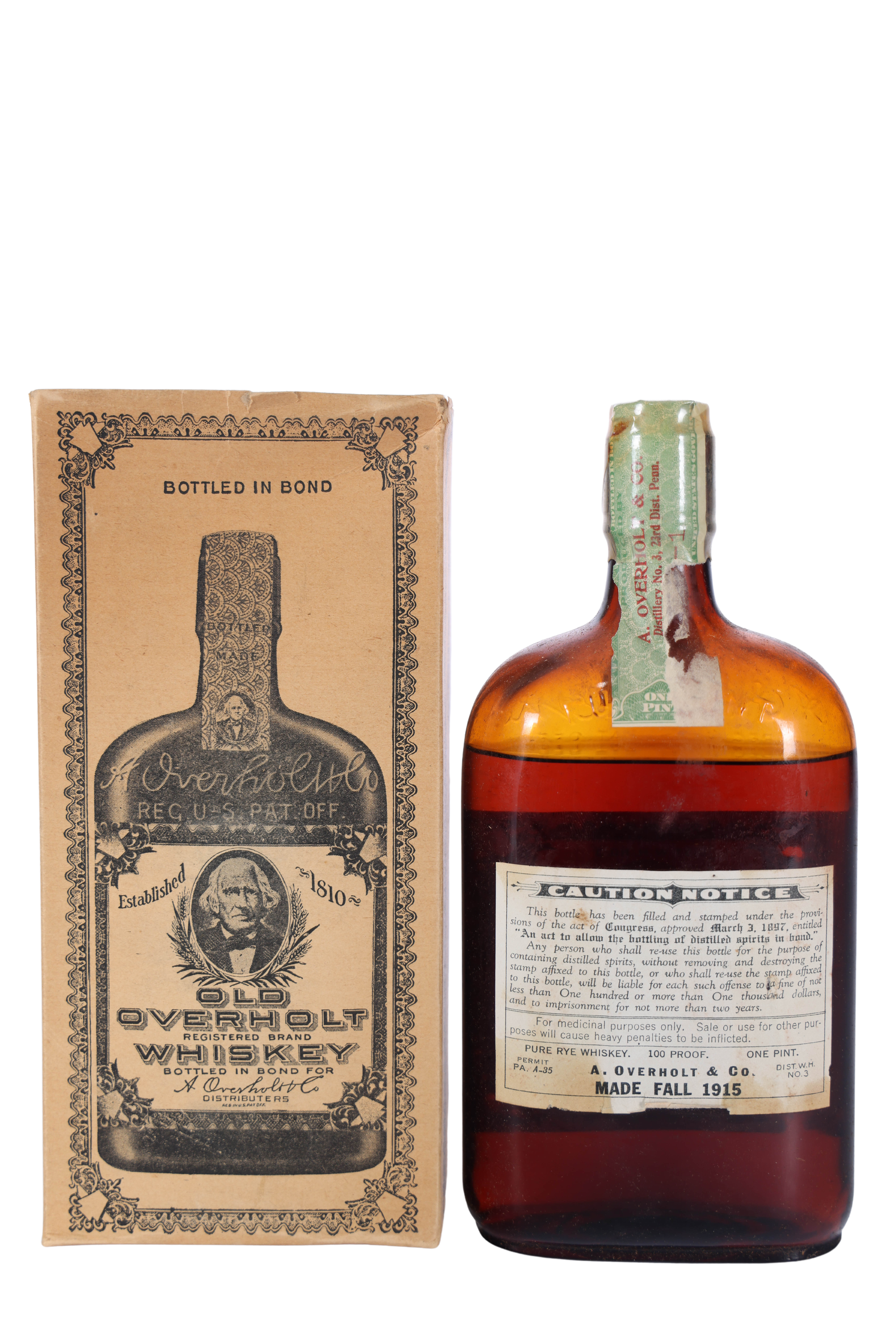 Old Overholt Bottled in Bond Rye Whiskey Pint 1915-1929 | Limited